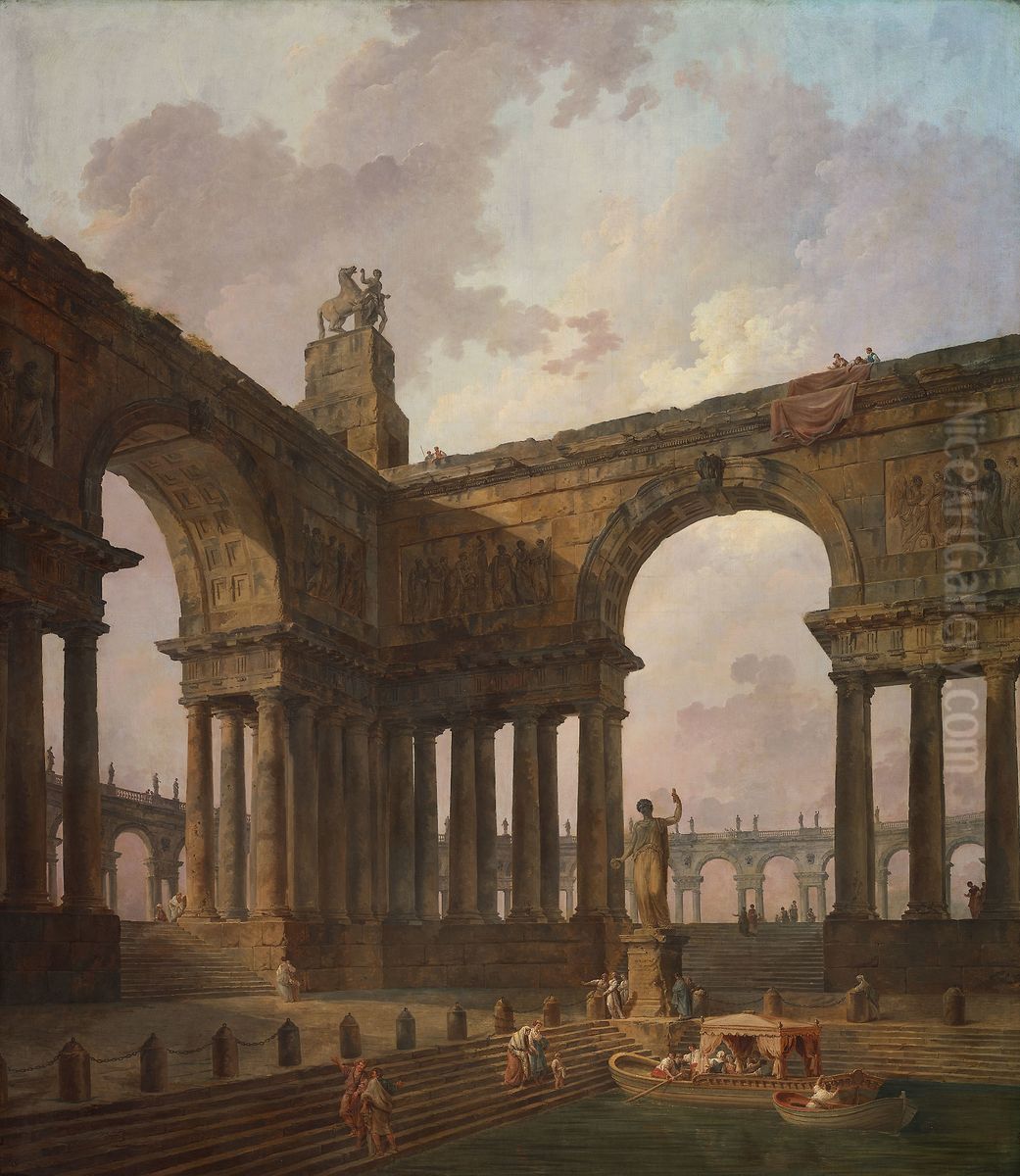 The Landing Place Oil Painting by Hubert Robert