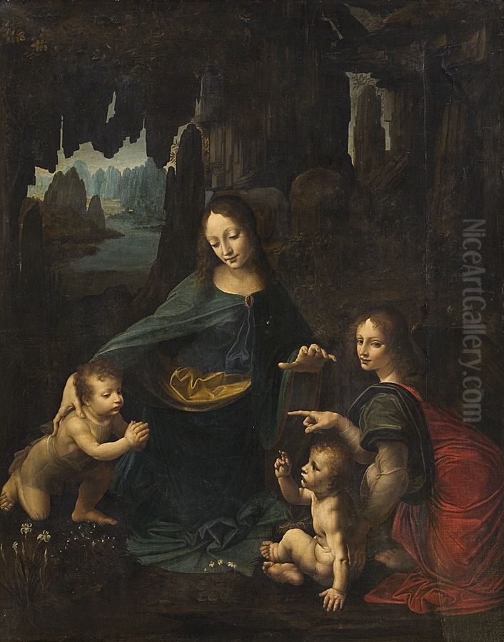 Madonna i klippegrotten Oil Painting by Leonardo Da Vinci