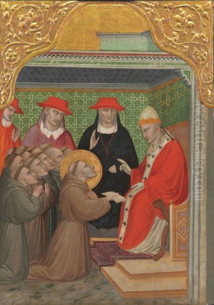 Saint Francis before the Pope (The Approva of the Franciscan Rule) Oil Painting by Spinello Aretino