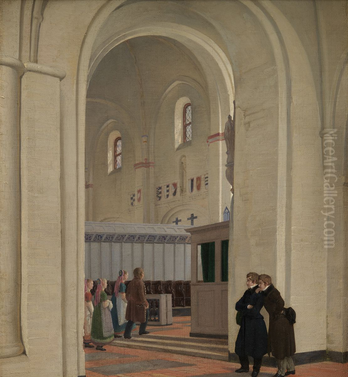 The Interior of St Bendt's Church at Ringsted. Oil Painting by Constantin Hansen