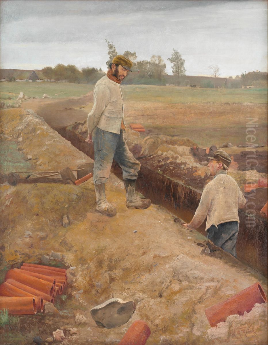 Drain Diggers Oil Painting by Laurits Andersen Ring