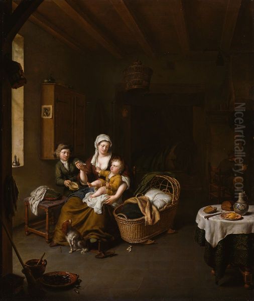 A Mother Feeding her Child (The Happy Mother) Oil Painting by Willem van Mieris