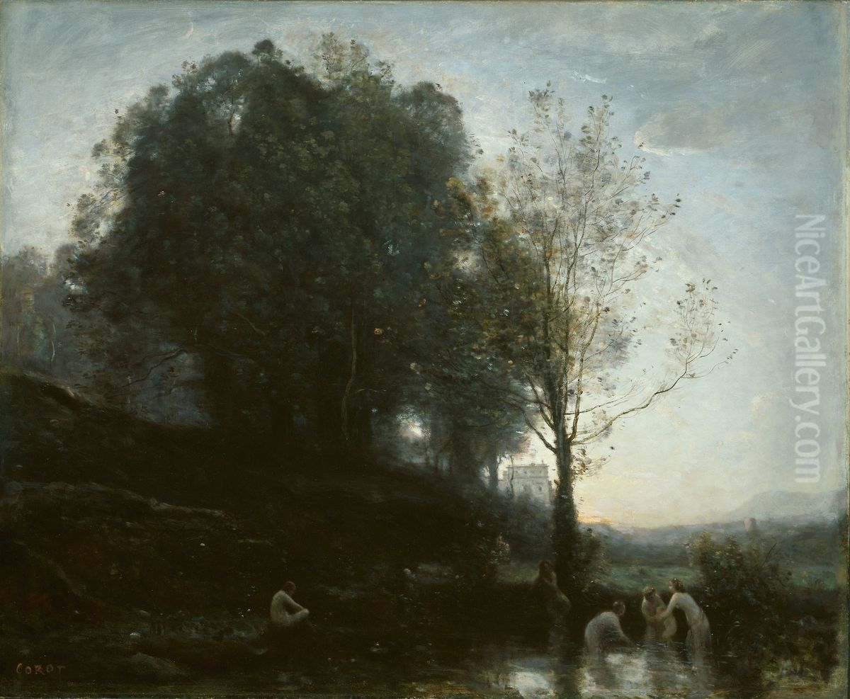 Bathing Nymphs and Child Oil Painting by Jean-Baptiste Camille Corot