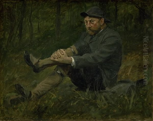 Arkitekten Thorvald Bindesboll i en granskov pa Kullen Oil Painting by August Jerndorff