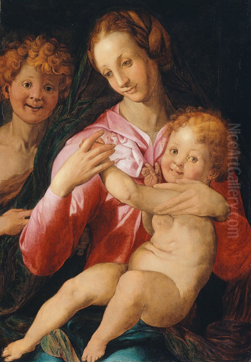 Virgin and Child with the Young Saint John the Baptist Oil Painting by Bronzinoor follower