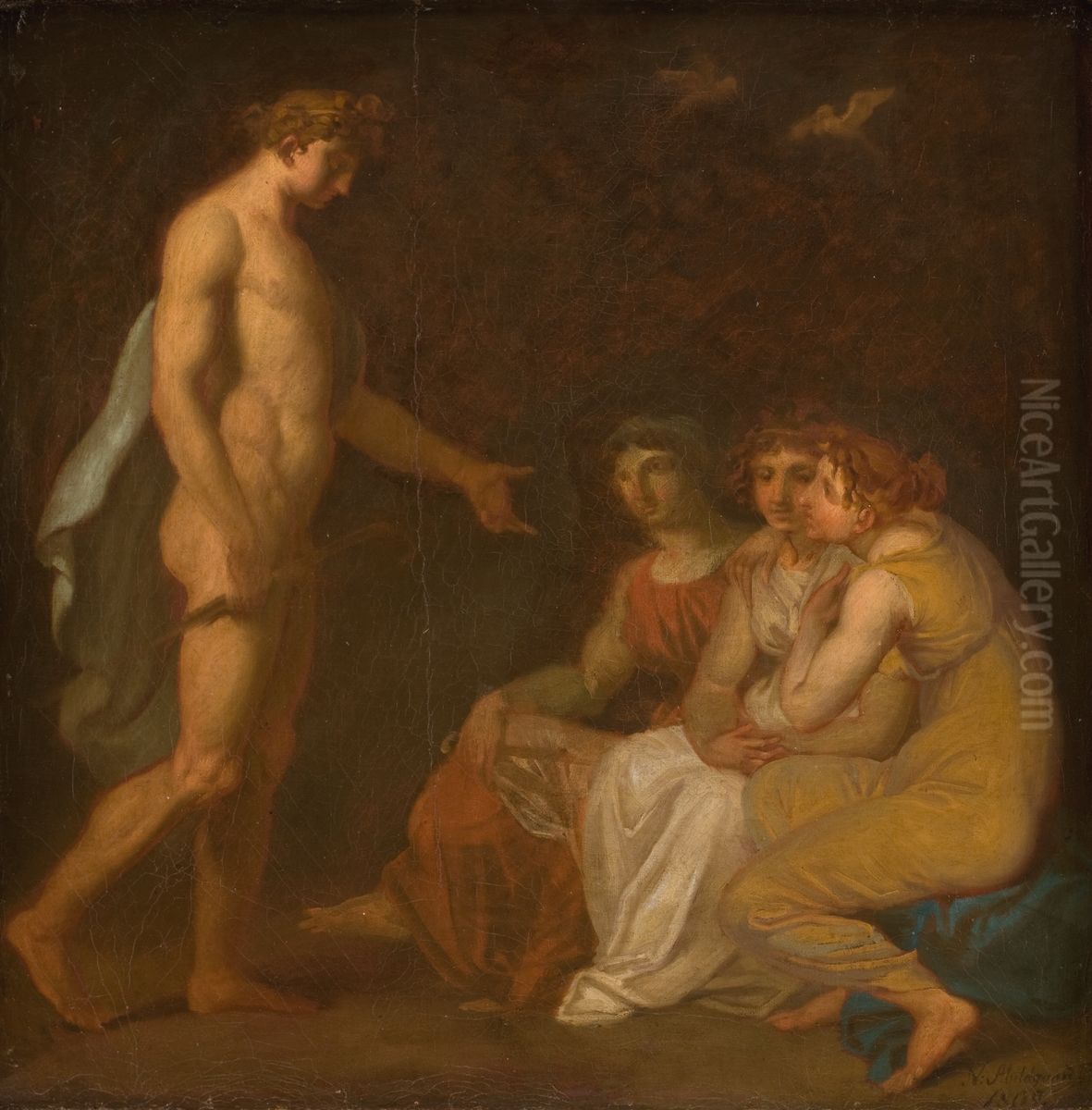 Apollo charging the Parcae to visit Ceres, who has fled from the Earth Oil Painting by Nicolai Abildgaard