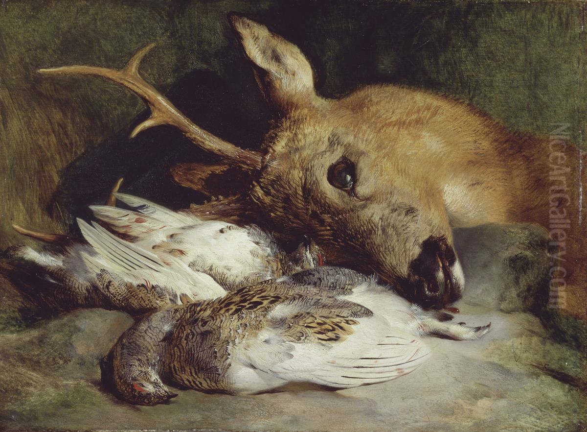 Head of a Roebuck and Two Ptarmigan Oil Painting by Sir Edwin Henry Landseer