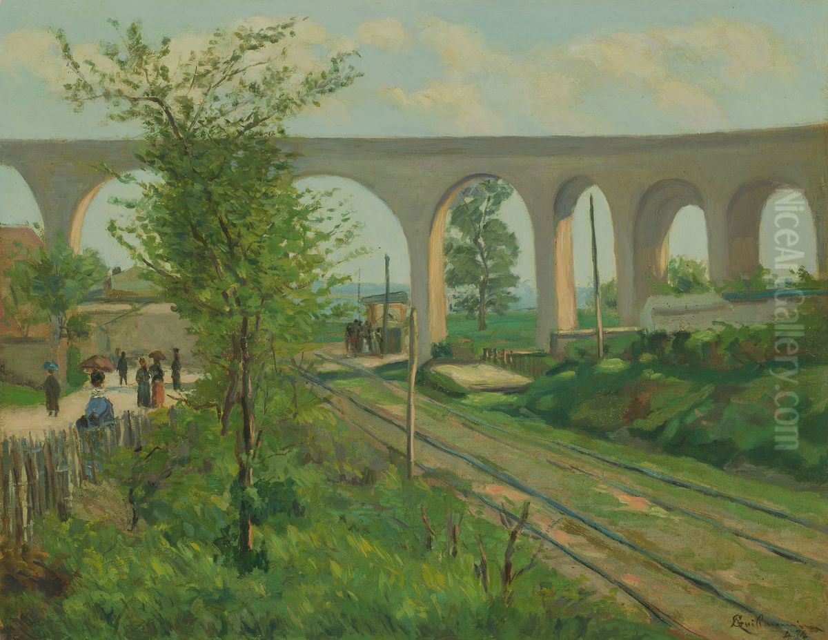 The Arcueil Aqueduct at Sceaux Railroad Crossing Oil Painting by Armand Guillaumin