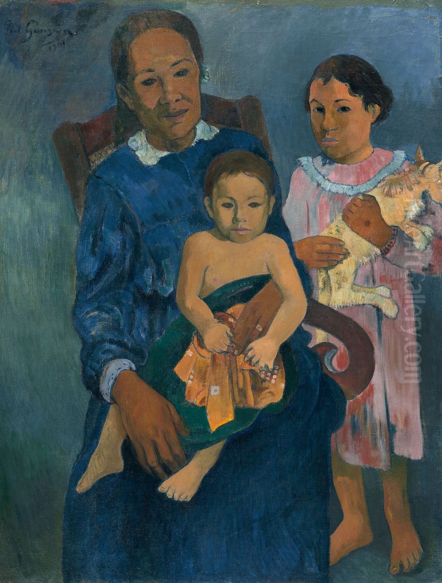 Polynesian Woman with Children Oil Painting by Paul Gauguin