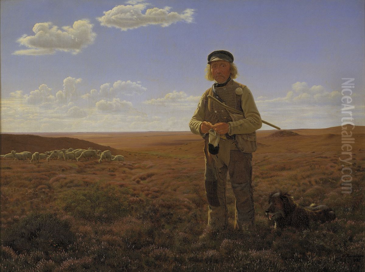 En jysk farehyrde pa heden Oil Painting by Frederik Vermehren