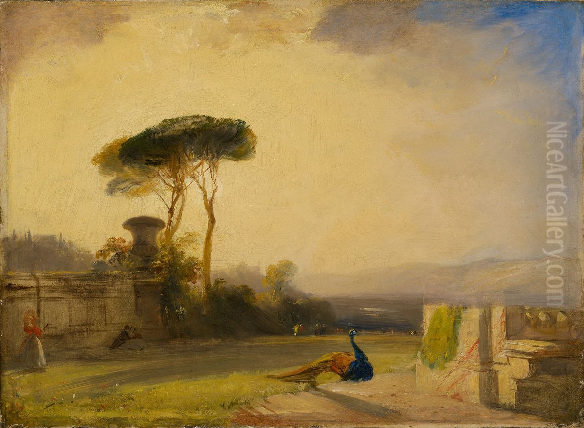 View on the Grounds of a Villa near Florence Oil Painting by Richard Parkes Bonington