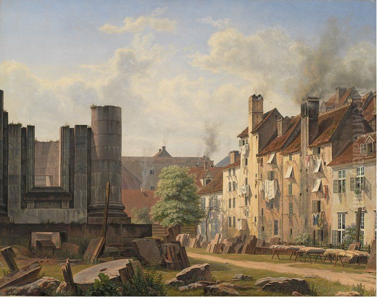 Parti af Marmorpladsen med ruinerne af den ufuldforte Frederikskirke Oil Painting by Frederik Sodring