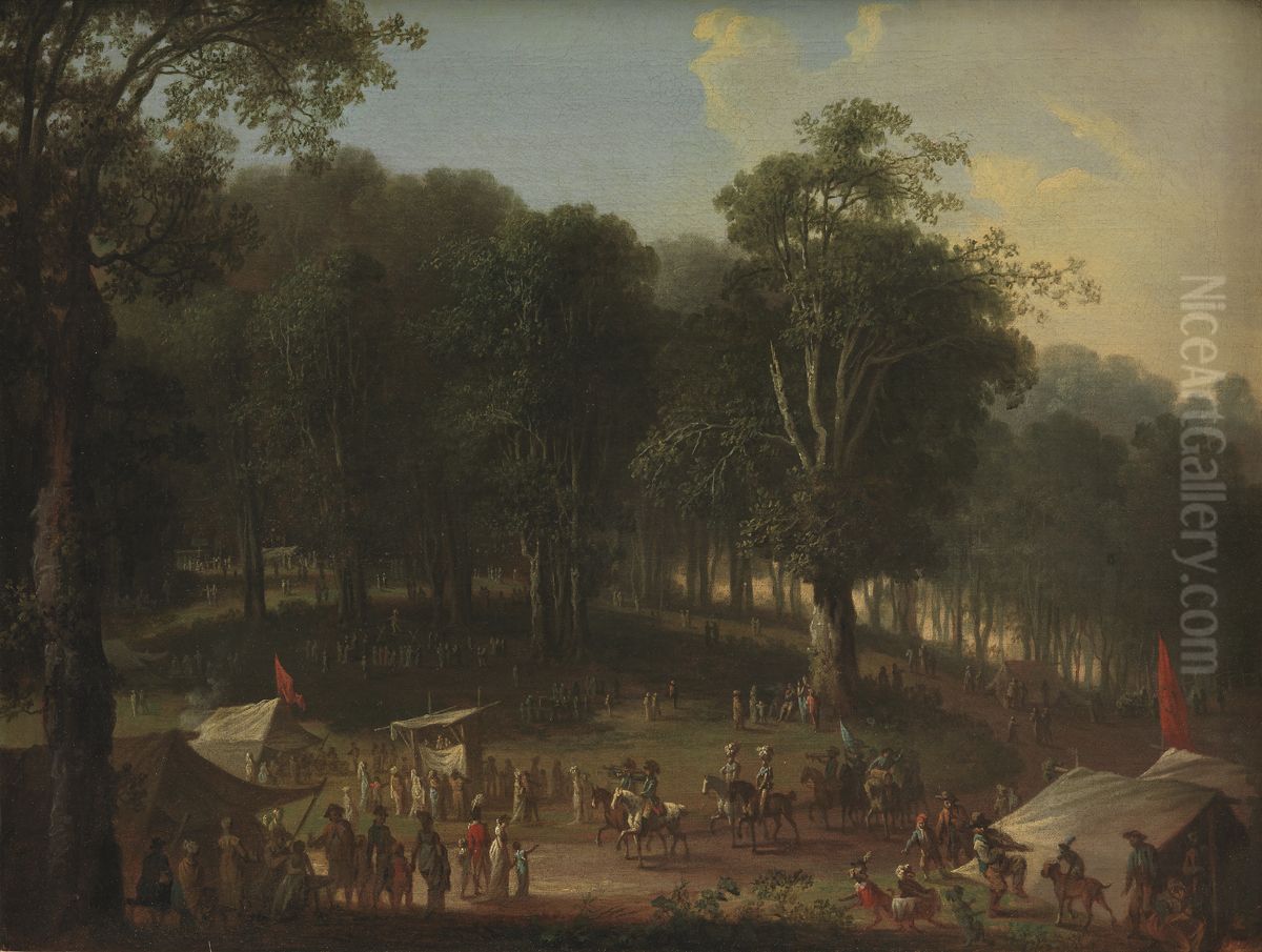 En goglertrup ankommer til Dyrehavsbakken Oil Painting by Christian August Lorentzen