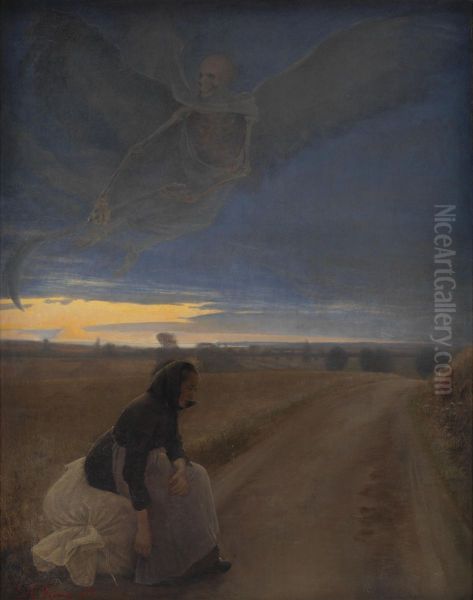 Evening. Death and the Old Woman Oil Painting by Laurits Andersen Ring