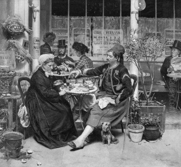 Udenfor et brasserie i Paris Oil Painting by Vilhelm J. Rosenstand