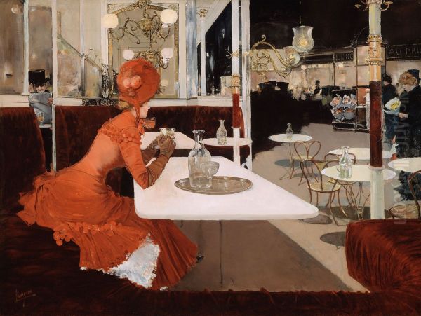The Cafe Oil Painting by Fernand Lungren