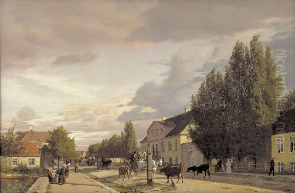 View of a Street in Osterbro outside Copenhagen. Morning Light Oil Painting by Christen Kobke
