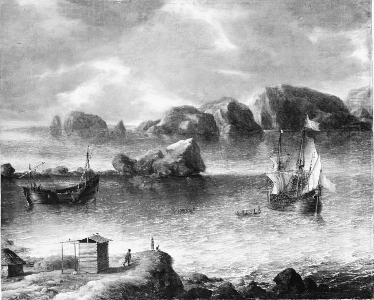 Ships between Cliffs Oil Painting by Jan Abrahamsz Beerstraaten