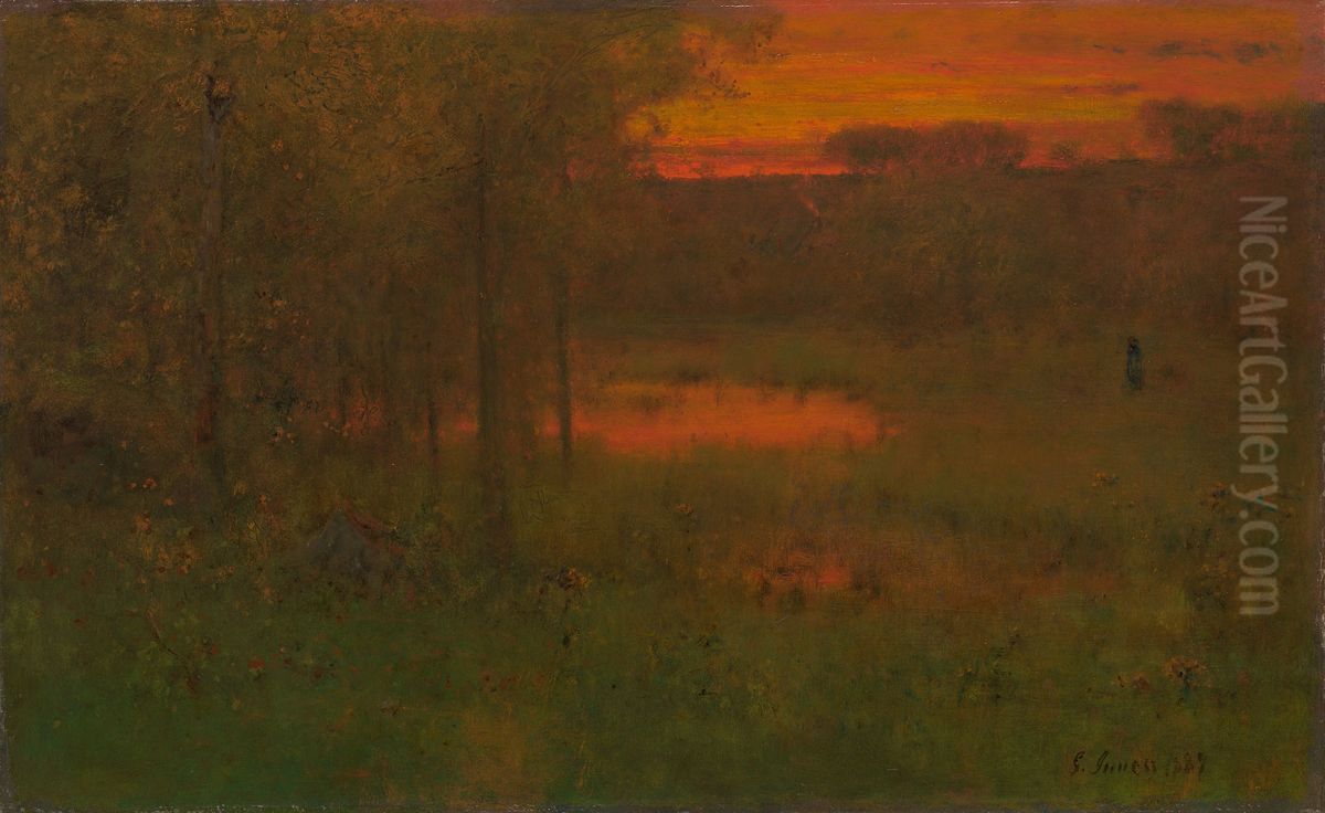 Landscape, Sunset Oil Painting by George Inness Landscape, Sunset Oil Painting by George Inness
