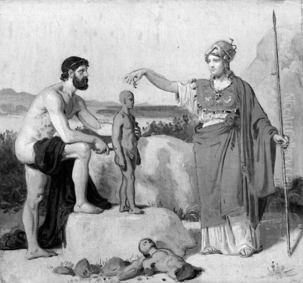 Prometheus Creating Man in Clay Oil Painting by Constantin Hansen