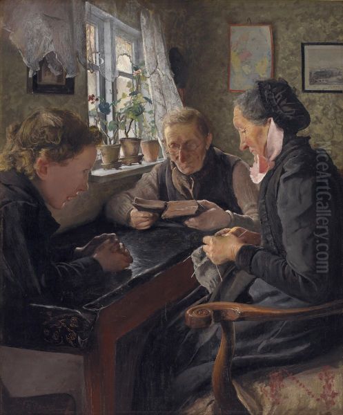 A Child Visiting his Grandparents on a Sunday Oil Painting by Laurits Andersen Ring