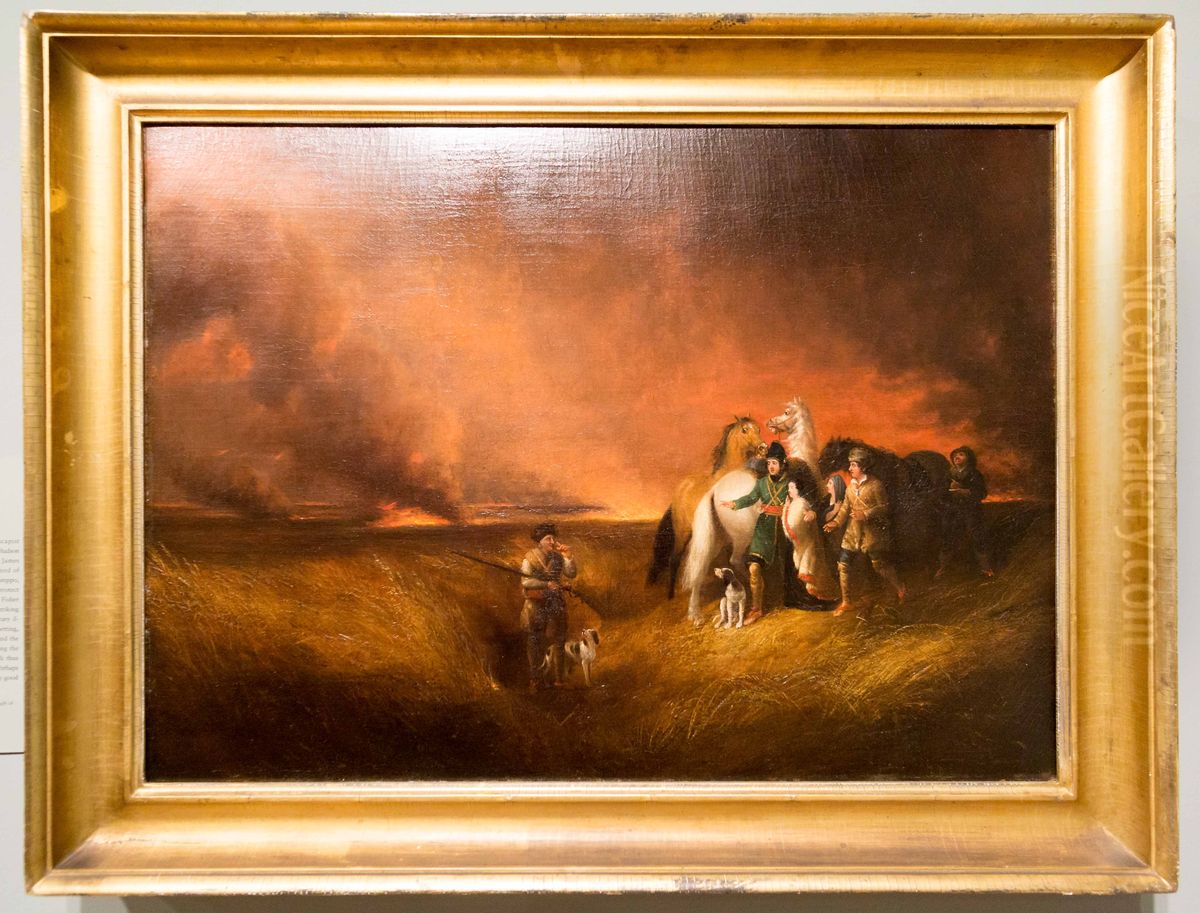 The Prairie on Fire Oil Painting by Alvan Fisher