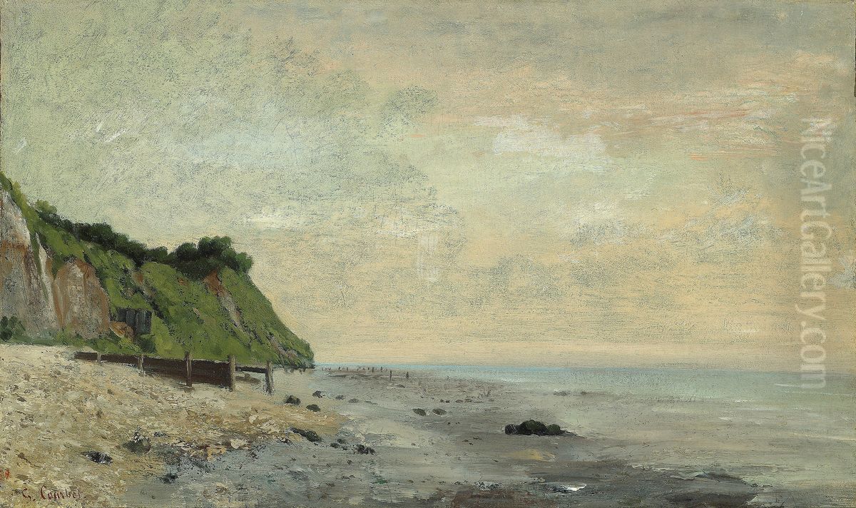 Small Beach, Sunrise (Falaise au bord de la mer, vu Petite Plage, soleil levant) Oil Painting by Gustave Courbet