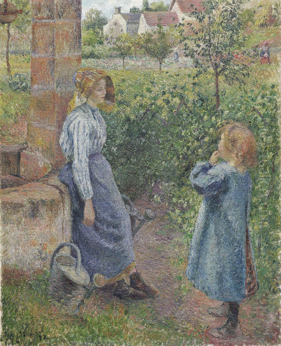 Woman and Child at the Well Oil Painting by Camille Pissarro