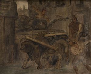 Roman Workmen Transporting an Antique Imperial Statue from the Colosseum through the Arch of Titus to the Capitoline Museums. Study