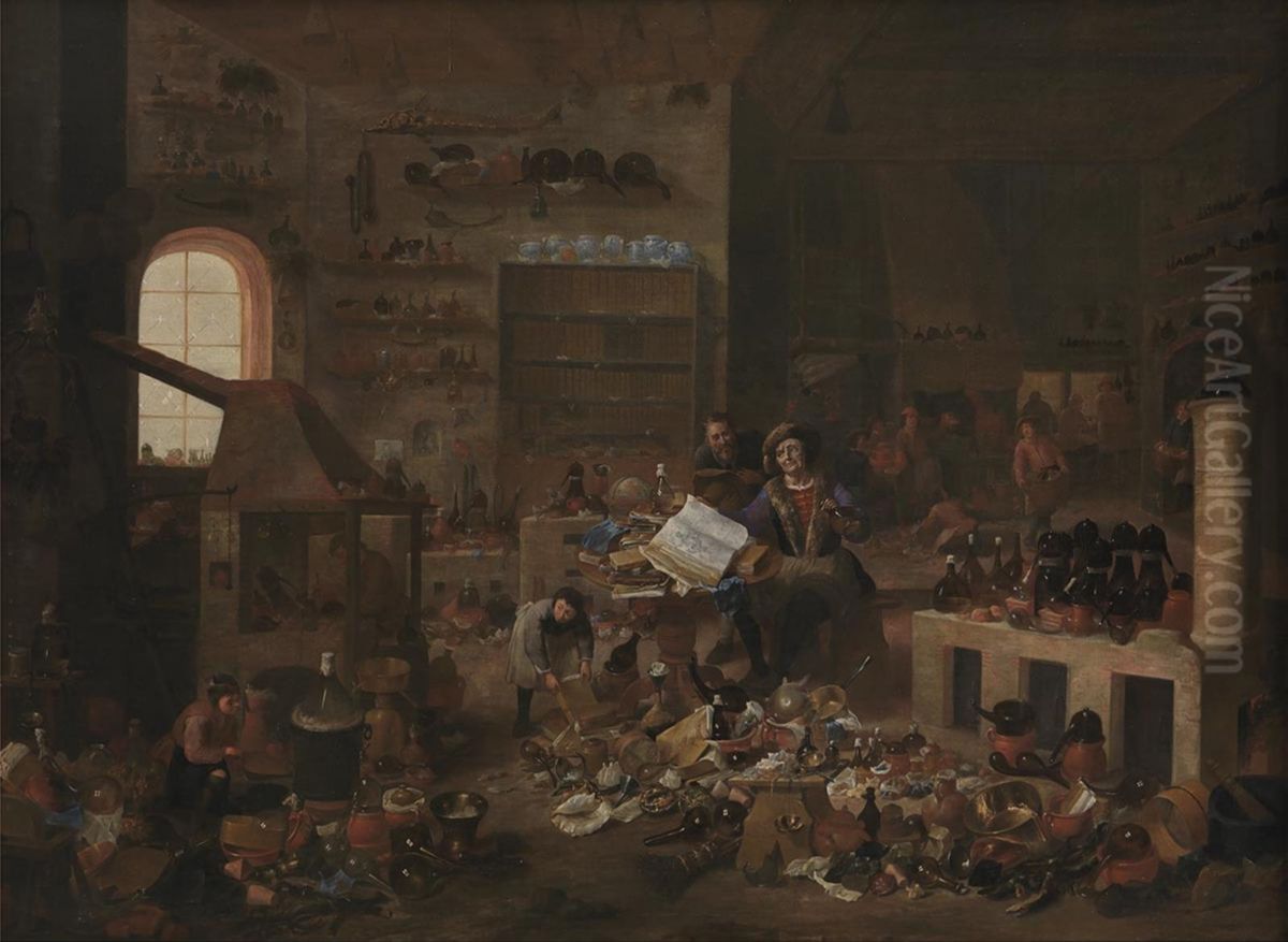 An Alchemist in his Laboratory Oil Painting by Mattheus van Helmont