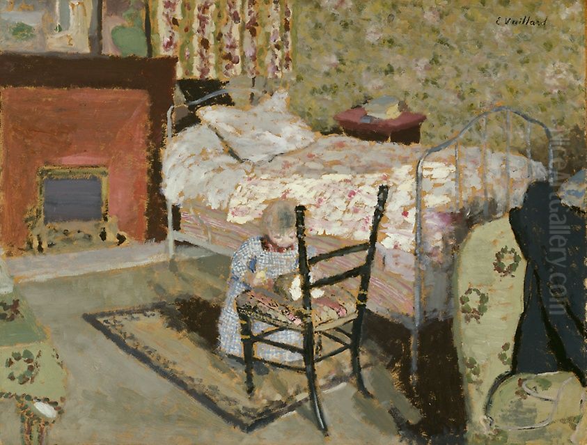 Annette Roussel in Front of a Wooden Chair Oil Painting by Jean-Edouard Vuillard