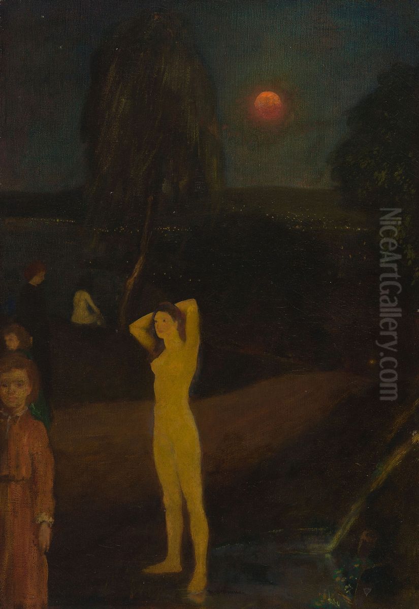 Full-Orbed Moon Oil Painting by Arthur Bowen Davies