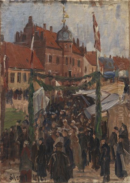 Market in Stege Torv Oil Painting by Albert Gottschalk