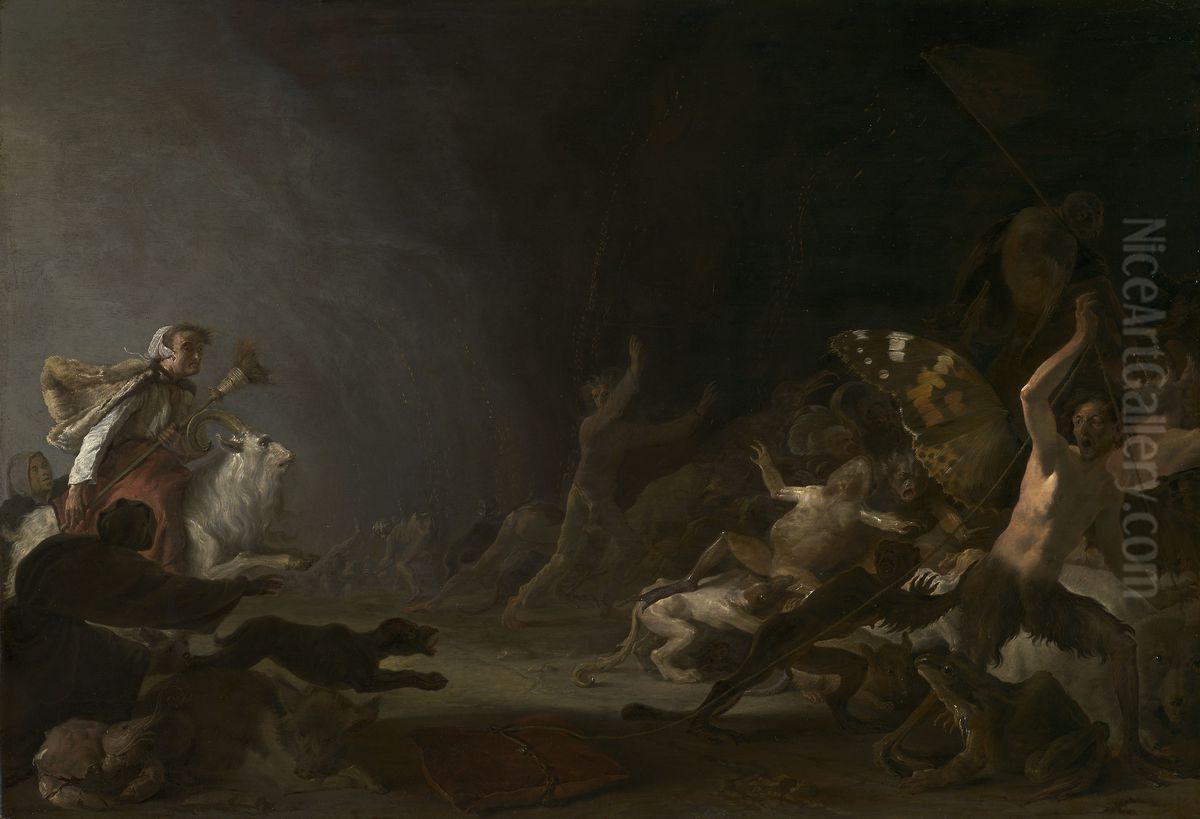 A Witches' Sabbath Oil Painting by Cornelis Saftleven