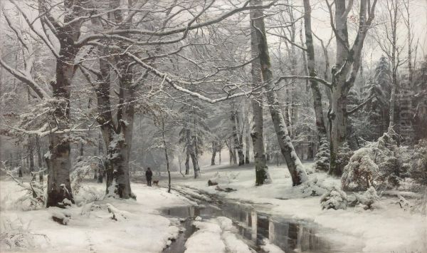 Thaw in a Beech Forest Oil Painting by Anders Andersen-Lundby