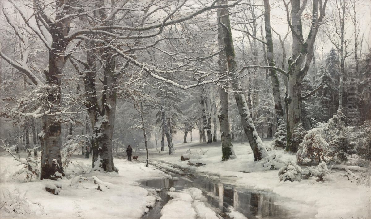 Tovejr i en bogeskov Oil Painting by Anders Andersen-Lundby