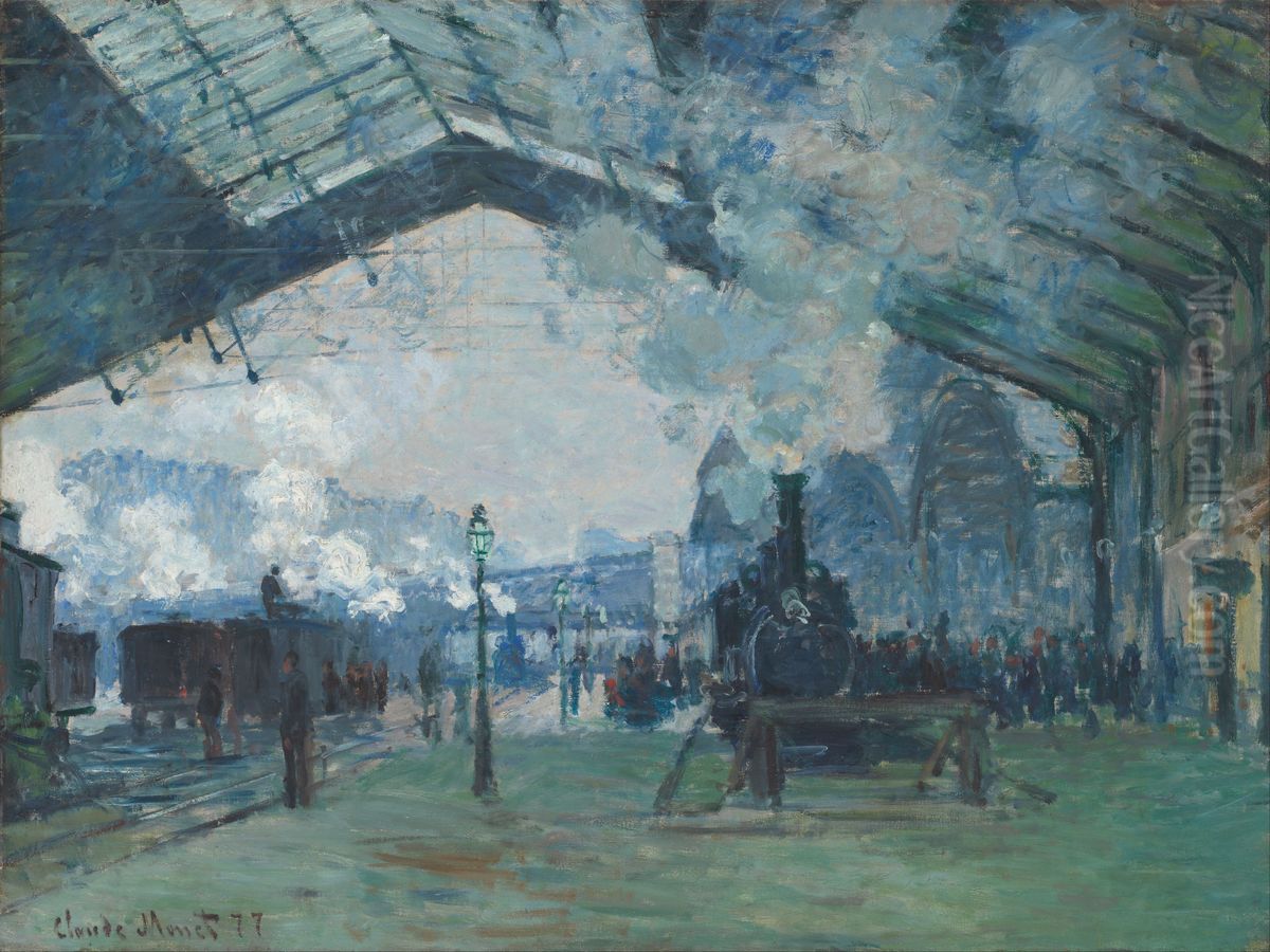 Arrival of the Normandy Train, Gare Saint-Lazare Oil Painting by Claude Oscar Monet