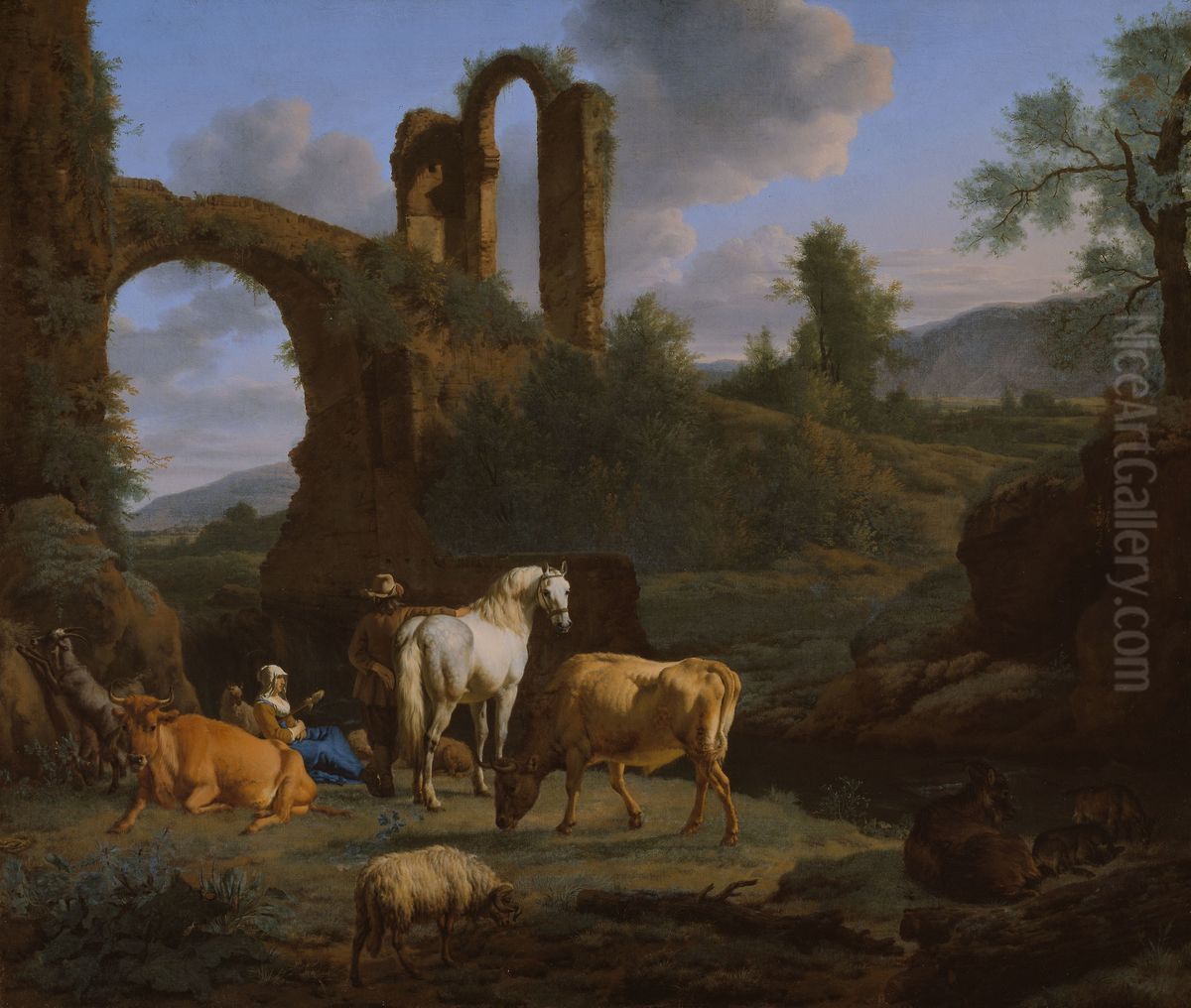 Pastoral Landscape with Ruins Oil Painting by Adriaen Van De Velde