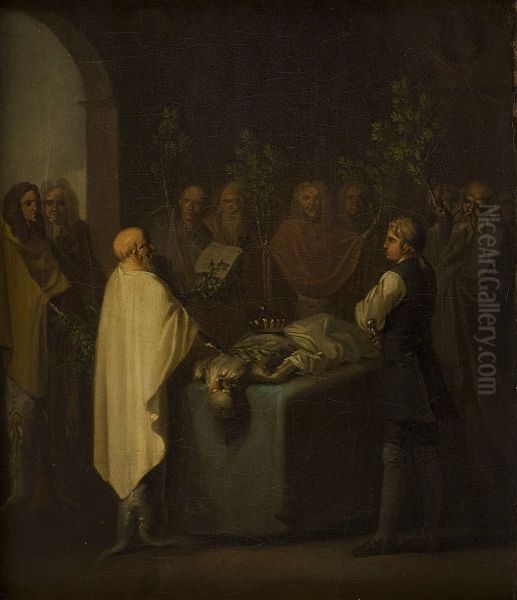Niels Klim Attends the Sentencing of the Deceased Potuan Prince. Oil Painting by Nicolai Abildgaard