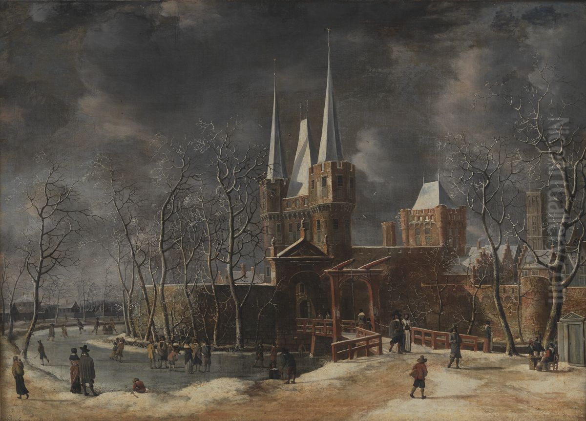 A Winter's Day outside a Dutch Town Oil Painting by Anthonie Beerstraaten