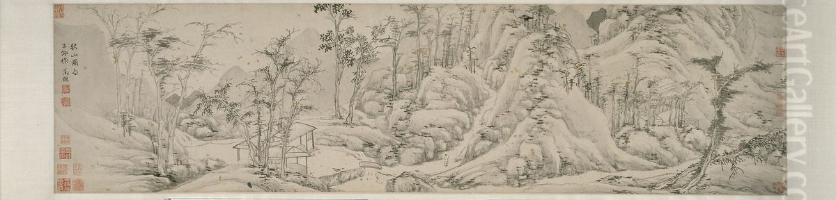 Autumn Mountains Oil Painting by Wen Zhengming