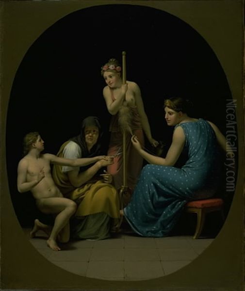 De tre parcer Clotho, Lachesis og Atropos spinder livets trad Oil Painting by Christoffer Wilhelm Eckersberg