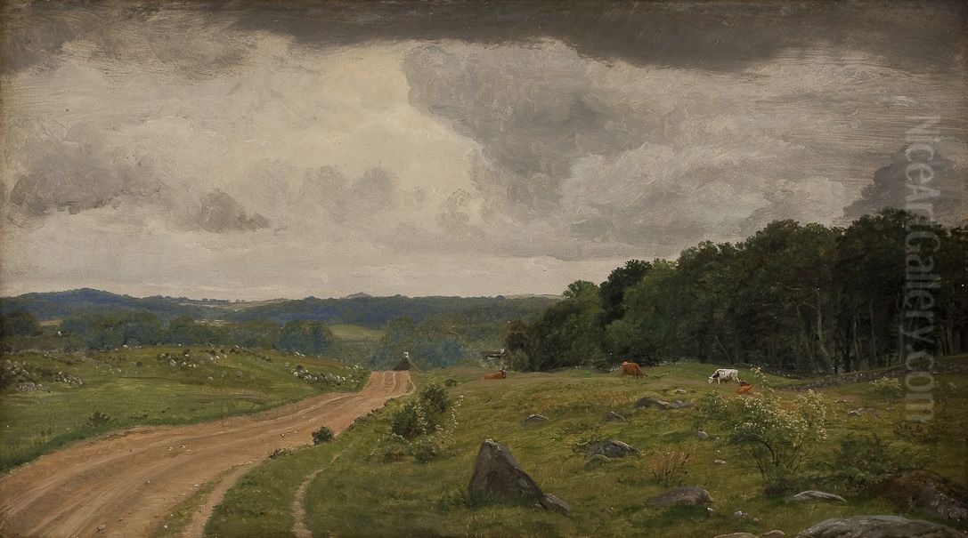 Udsigt fra egnen ved Kongens Moller. Eftermiddagslys Oil Painting by P. C. Skovgaard