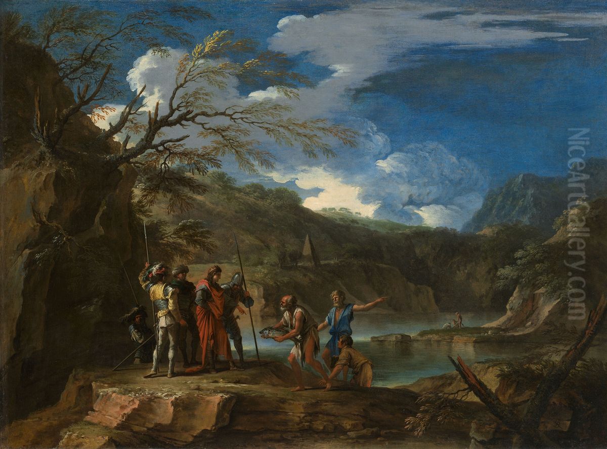 Polycrates and the Fisherman Oil Painting by Salvator Rosa