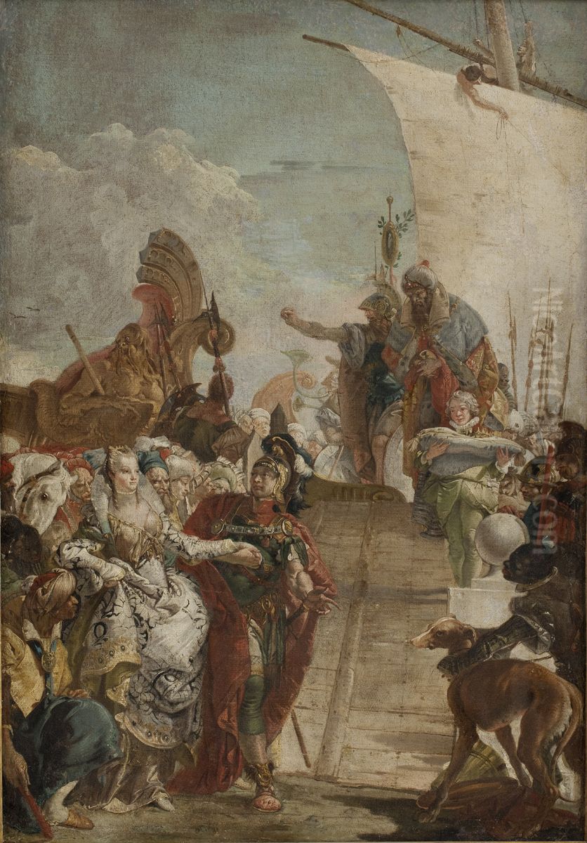Anthony Leading Cleopatra on board Oil Painting by Giovanni Battista Tiepolo
