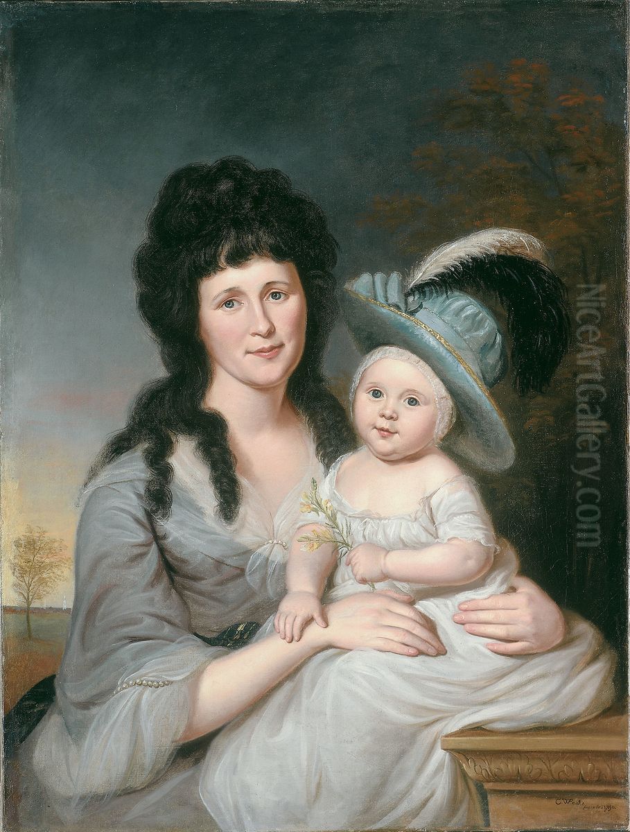 Mrs. John Nicholson (Hannah Duncan) and John Nicholson, Jr. Oil Painting by Charles Willson Peale