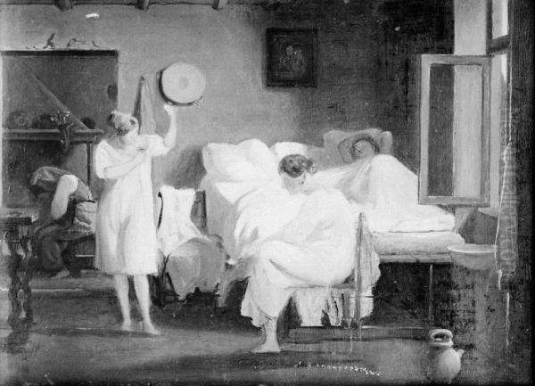 The Sister's Bed Oil Painting by Wilhelm Marstrand