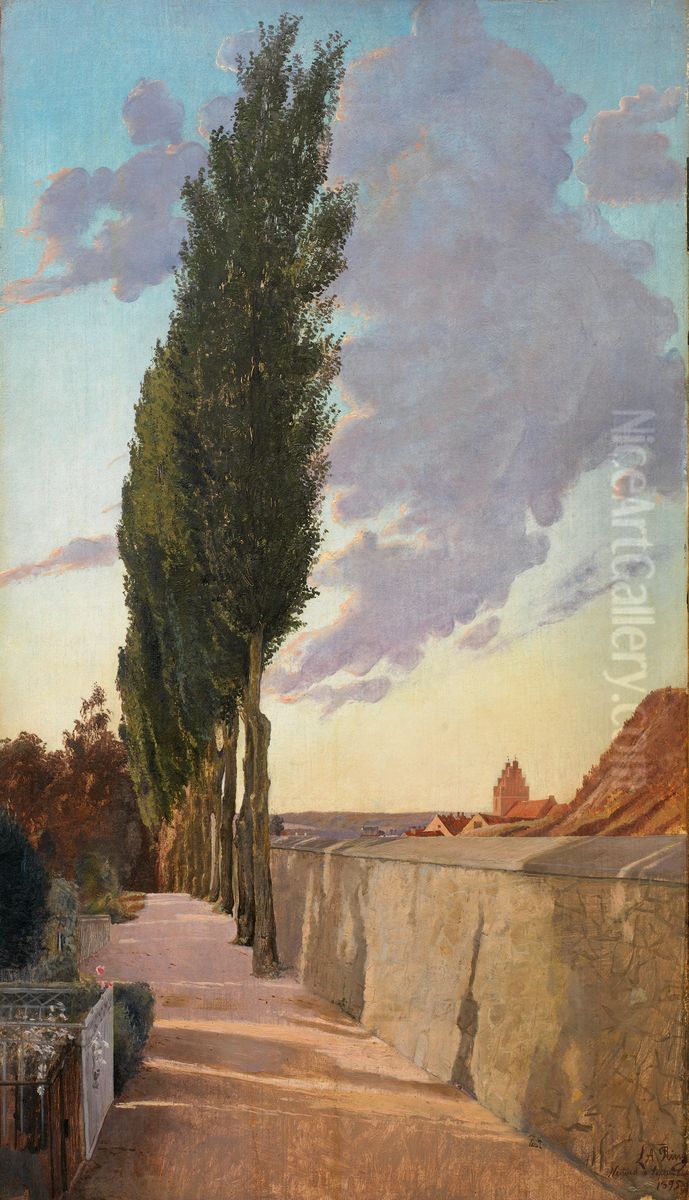 Landscape with poplar. September Evening Oil Painting by Laurits Andersen Ring