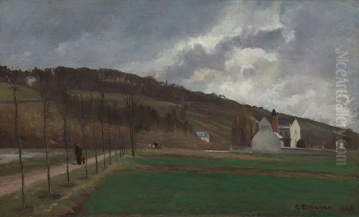 The Banks of the Marne in Winter Oil Painting by Camille Pissarro