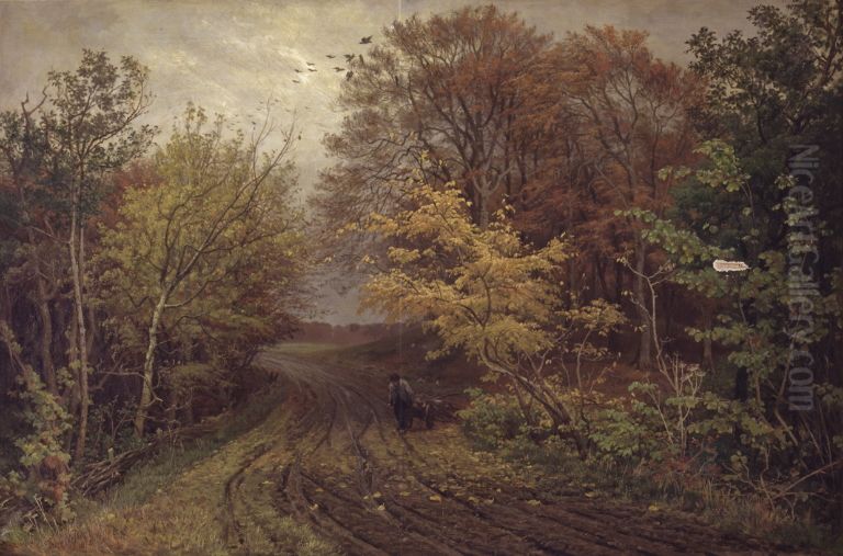 A road in Borrevejle Skov. October. Oil Painting by Thorvald Niss